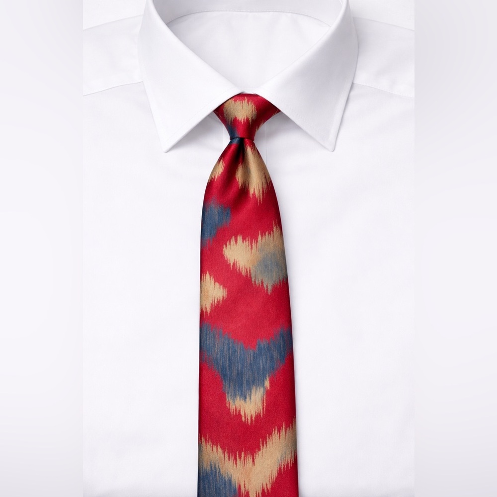 Vintage Lanvin Paris Silk Tie Red Abstract Ikat Print Statement Necktie